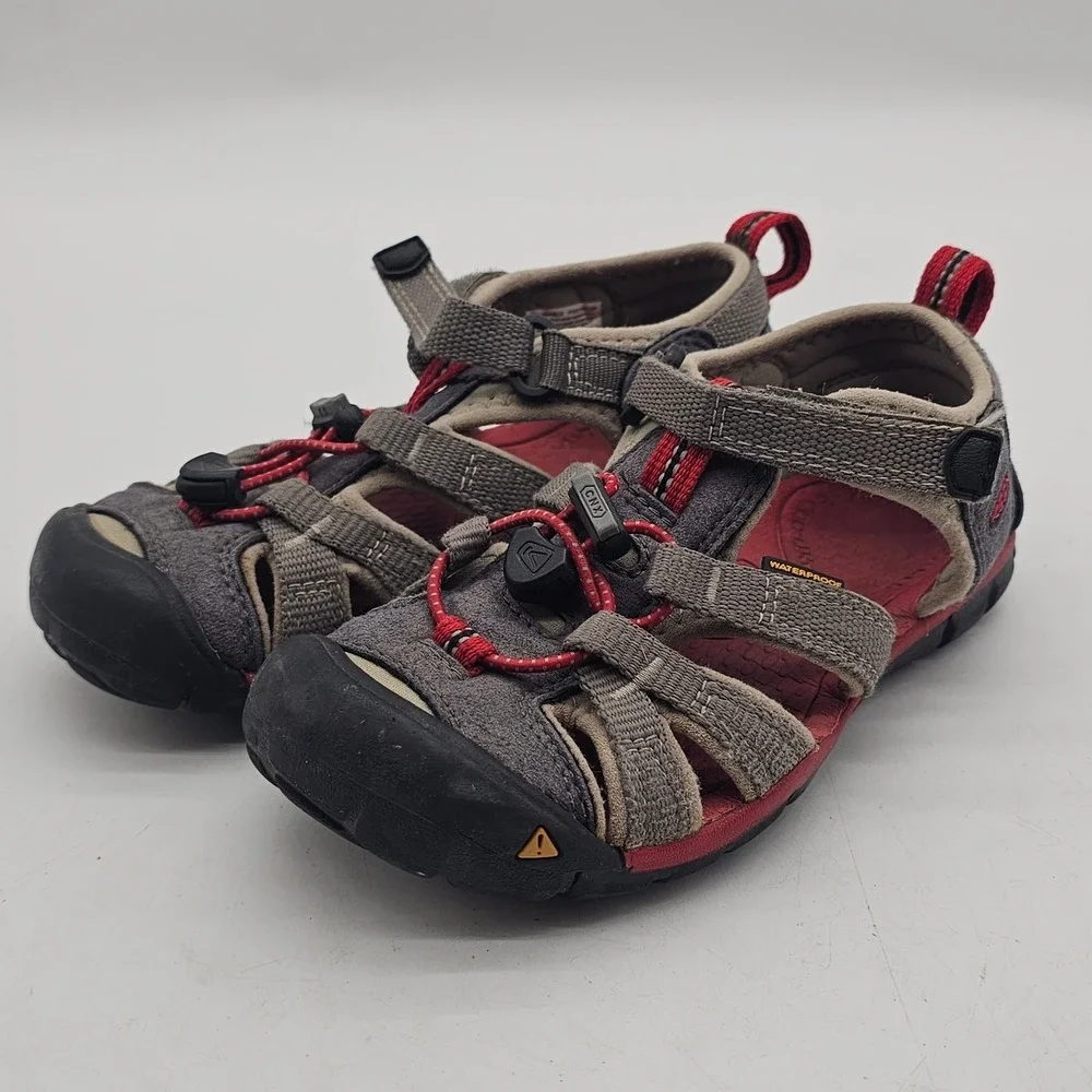 Keen Gray/Red Hiking Closed Toe Sandal Washable Shoes US 12 Kids